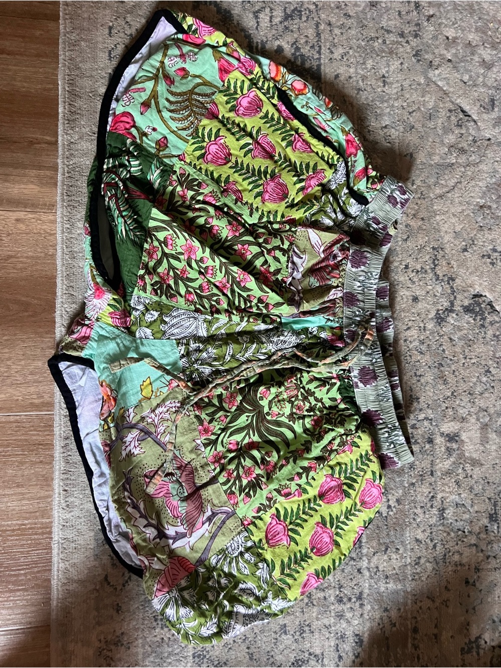 Roots Floral Athletic Shorts in Green and Pink